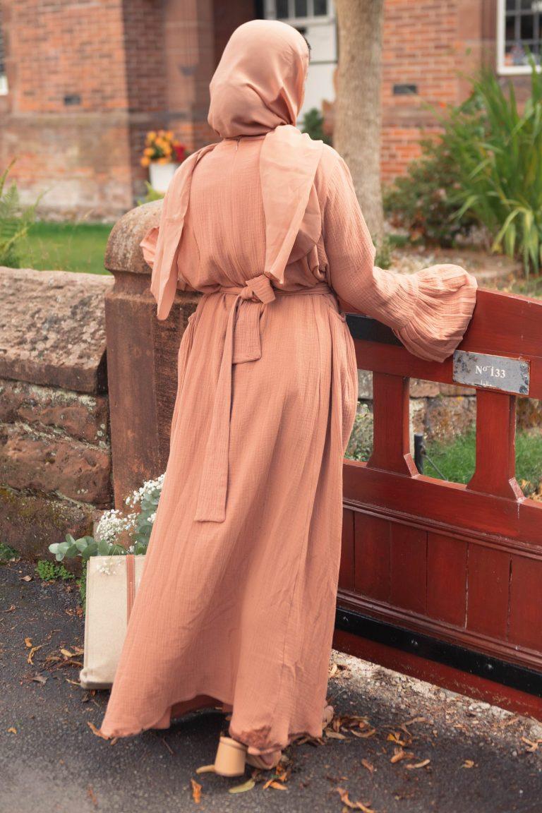 the Summer Smocked Abaya - Terracotta Back