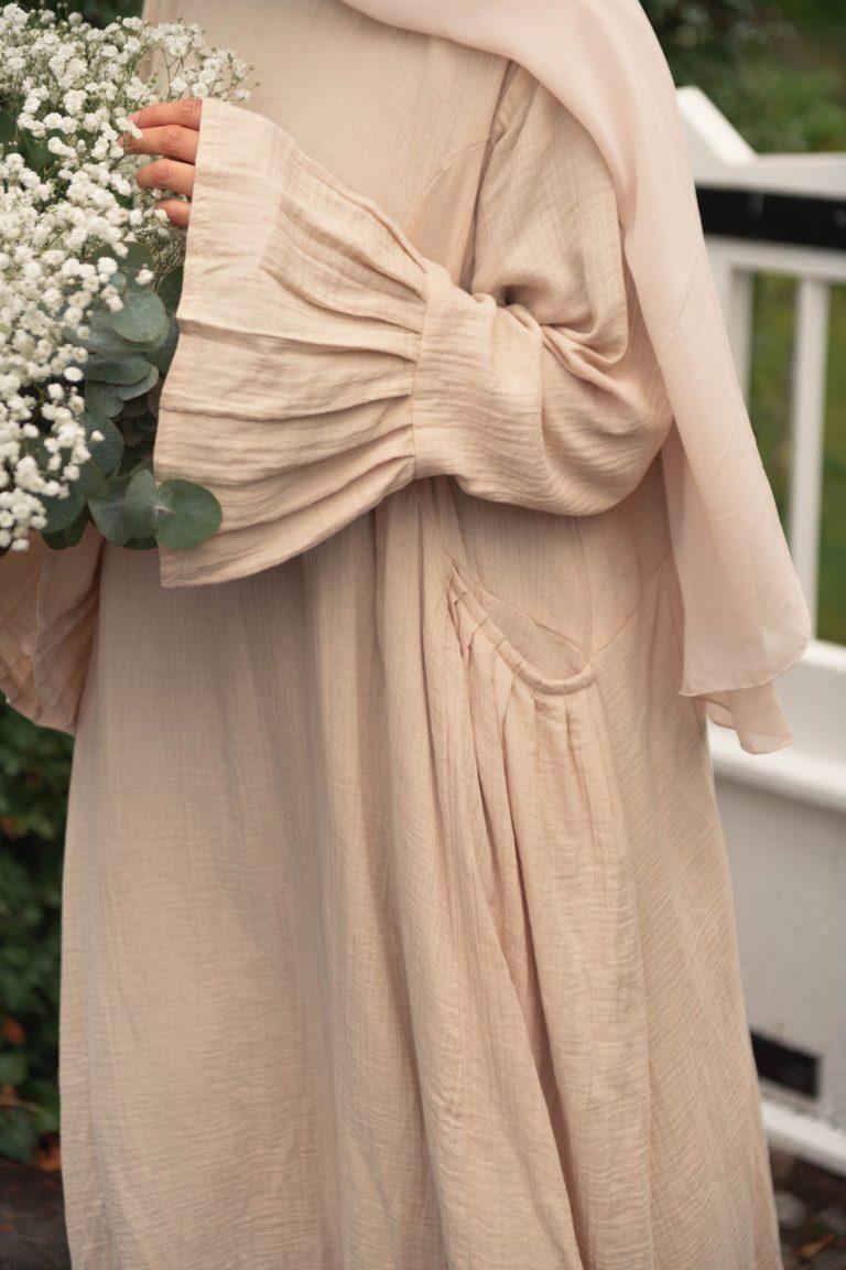 the Summer Smocked Abaya - Cream- Side