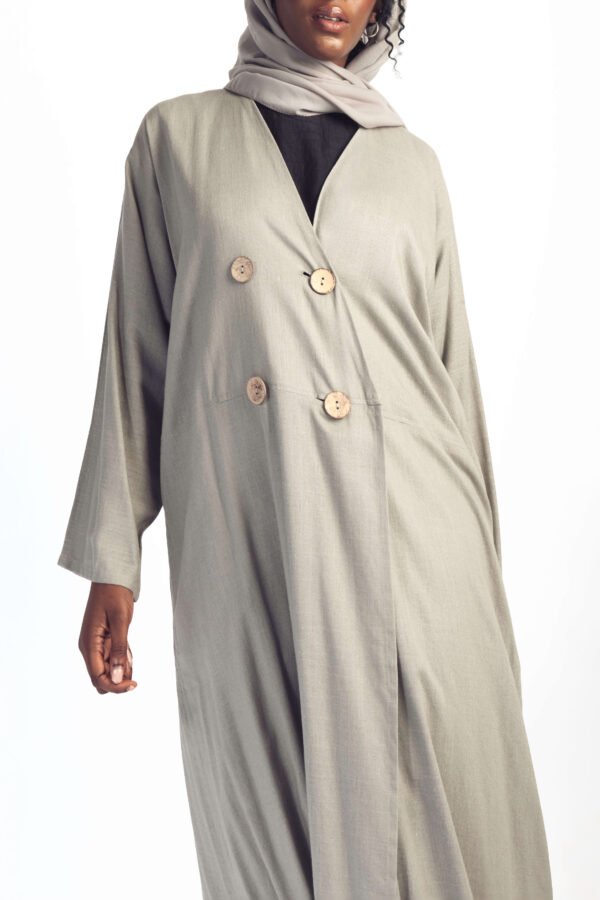 The Linen Trench Style Abaya in Greige