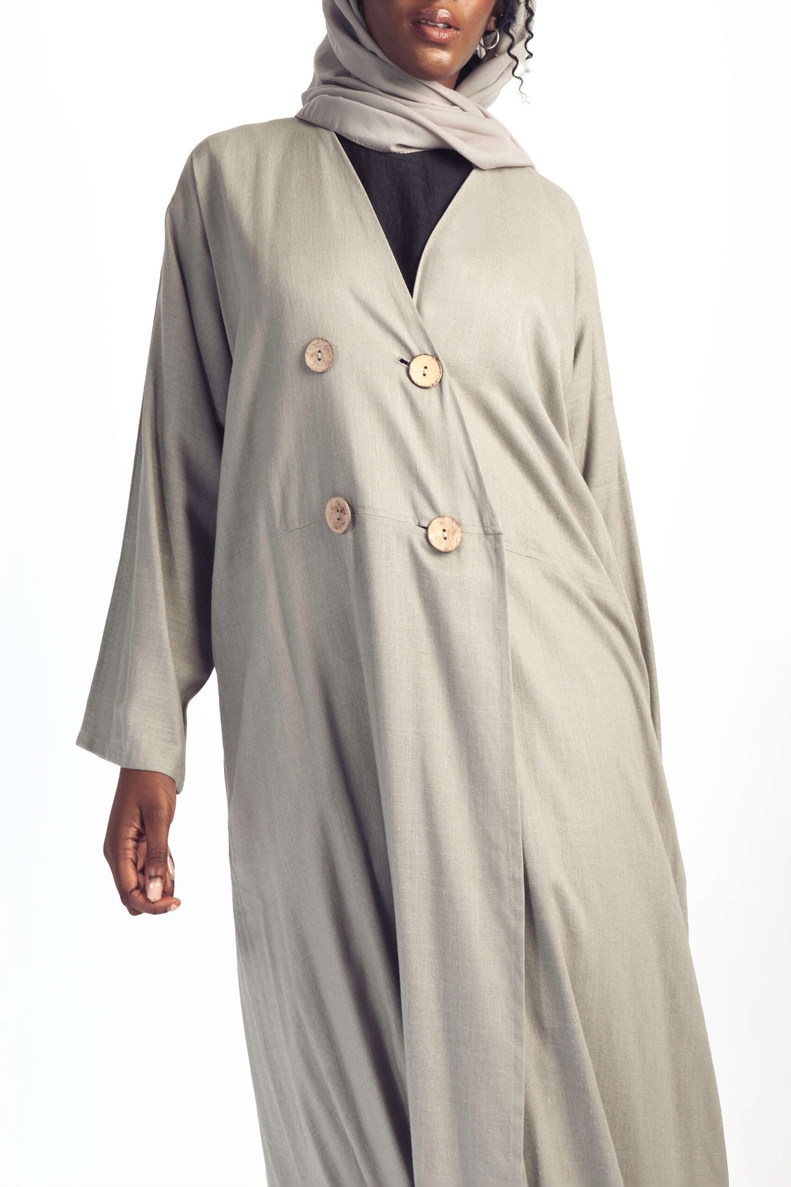 The Linen Trench Style Abaya in Greige