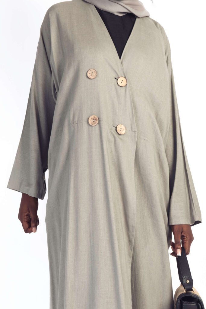 The Linen Trench Style Abaya in Greige