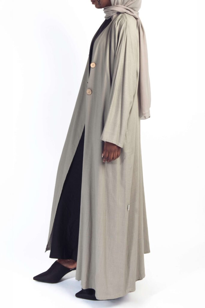 The Linen Trench Style Abaya in Greige
