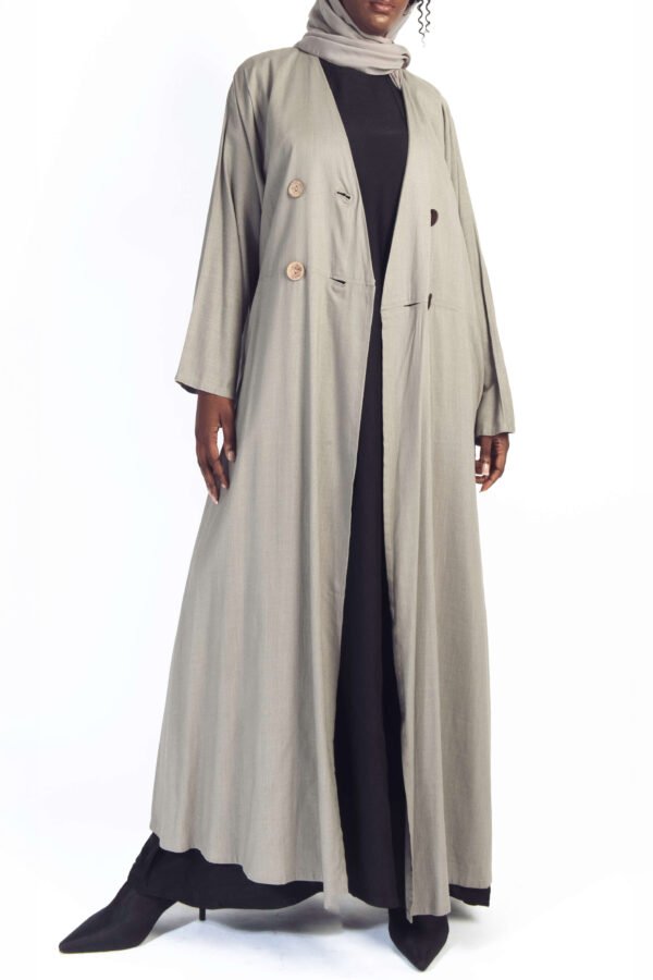The Linen Trench Style Abaya in Greige