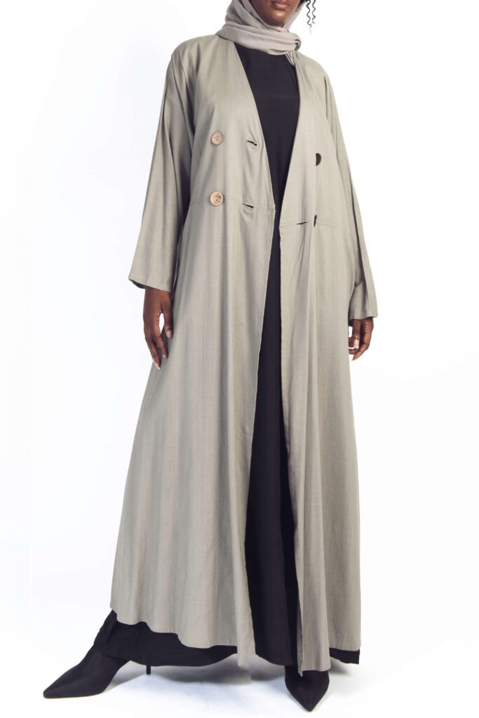 The Linen Trench Style Abaya in Greige