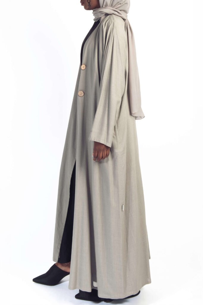The Linen Trench Style Abaya in Greige