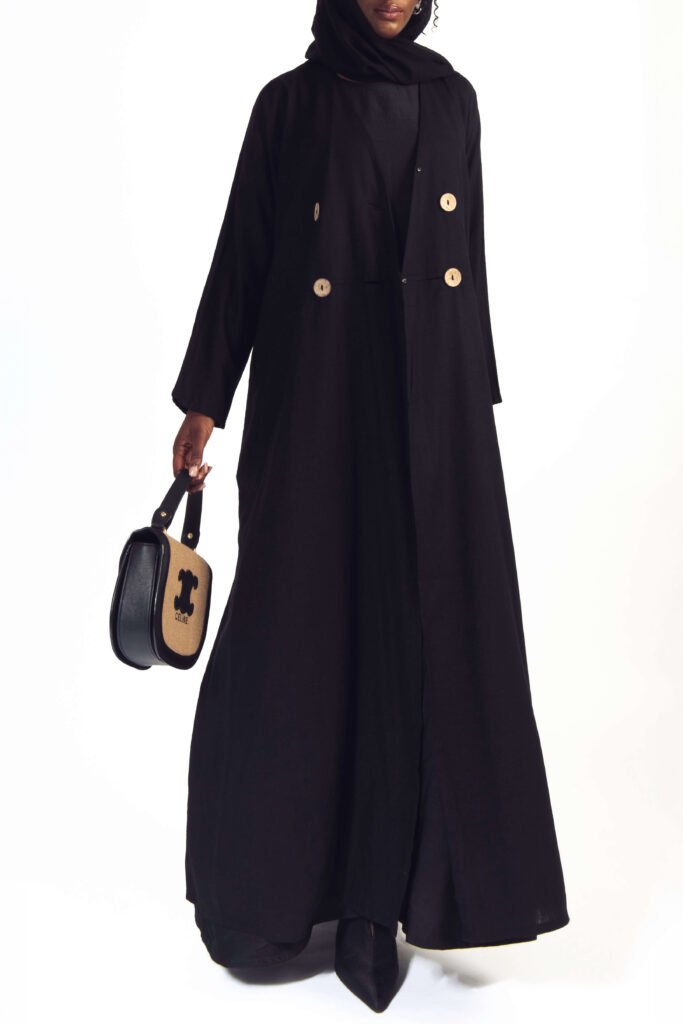The Linen Trench Style Abaya in Greige