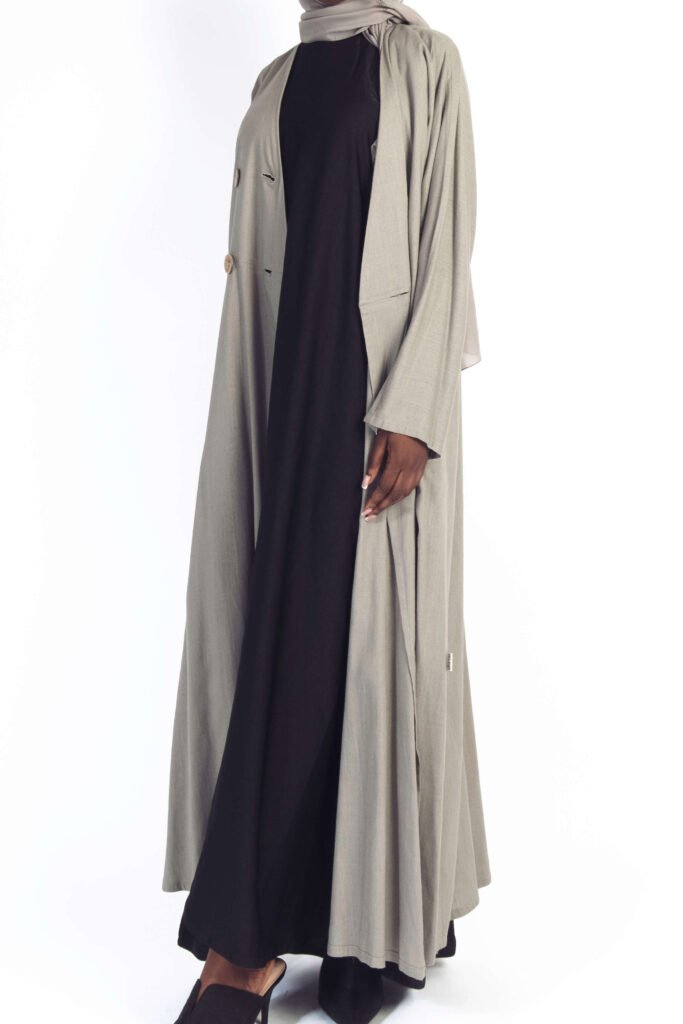 The Linen Trench Style Abaya in Greige