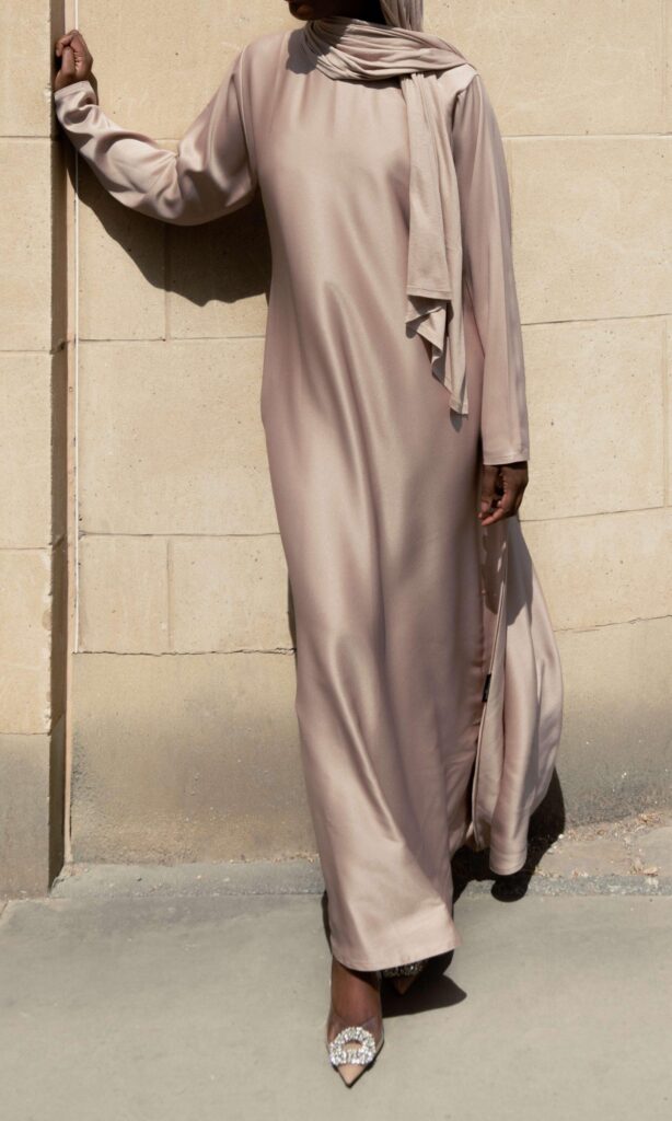 Long Sleeve Slip Dress - Rosy Beige