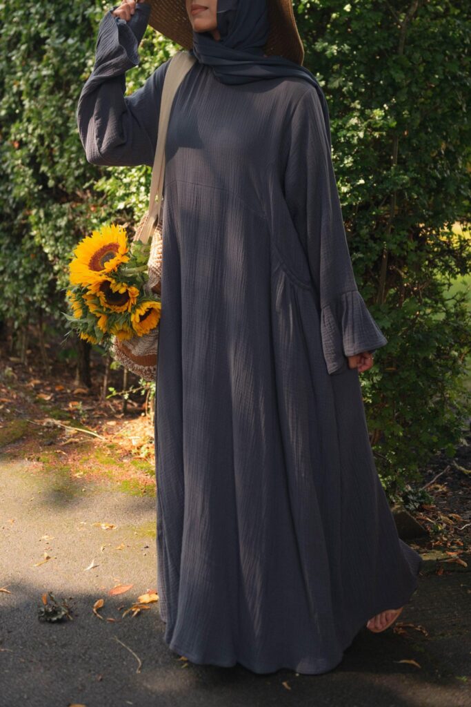 the Summer Smocked Abaya - Ink Front