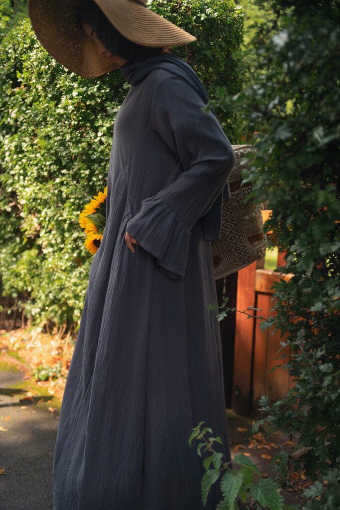 the Summer Smocked Abaya - Ink Side