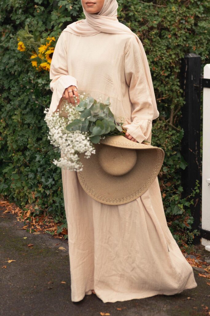 the Summer Smocked Abaya - Cream - Front