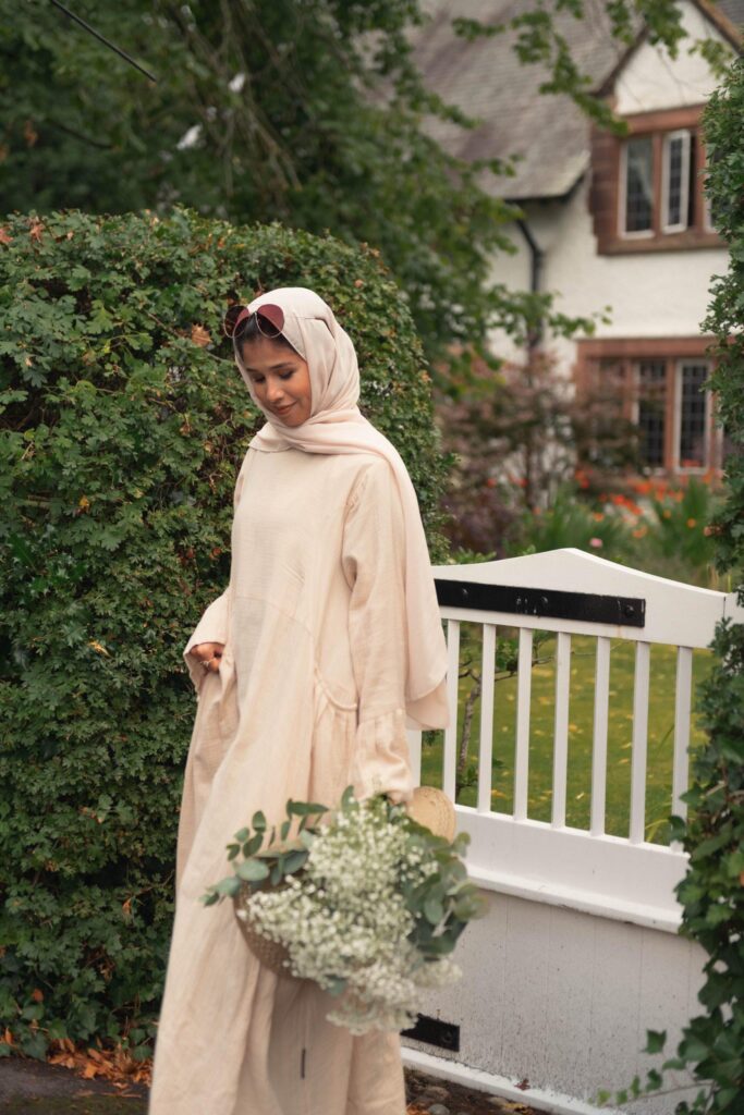 the Summer Smocked Abaya - Cream - Front