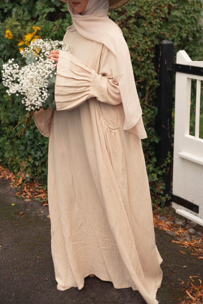 the Summer Smocked Abaya - Cream