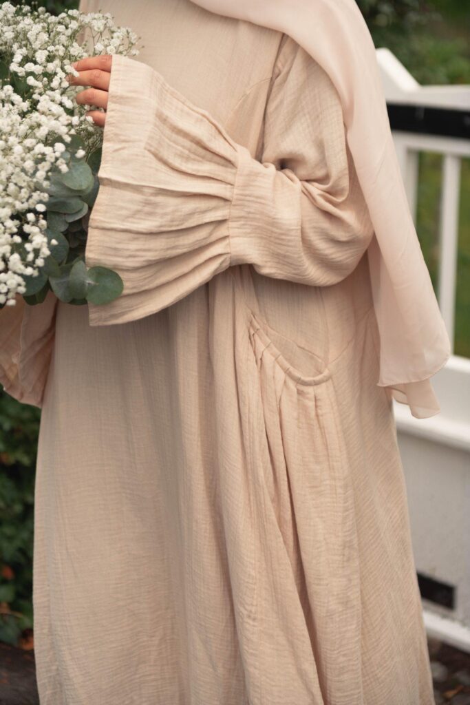 the Summer Smocked Abaya - Cream- Side