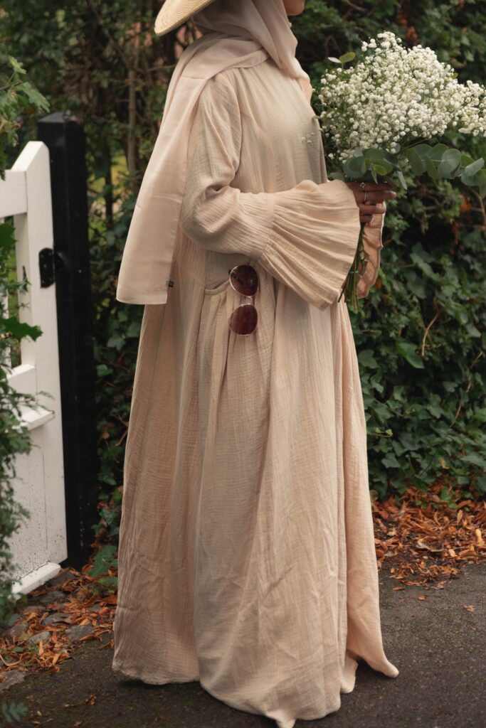 the Summer Smocked Abaya - Cream- Side