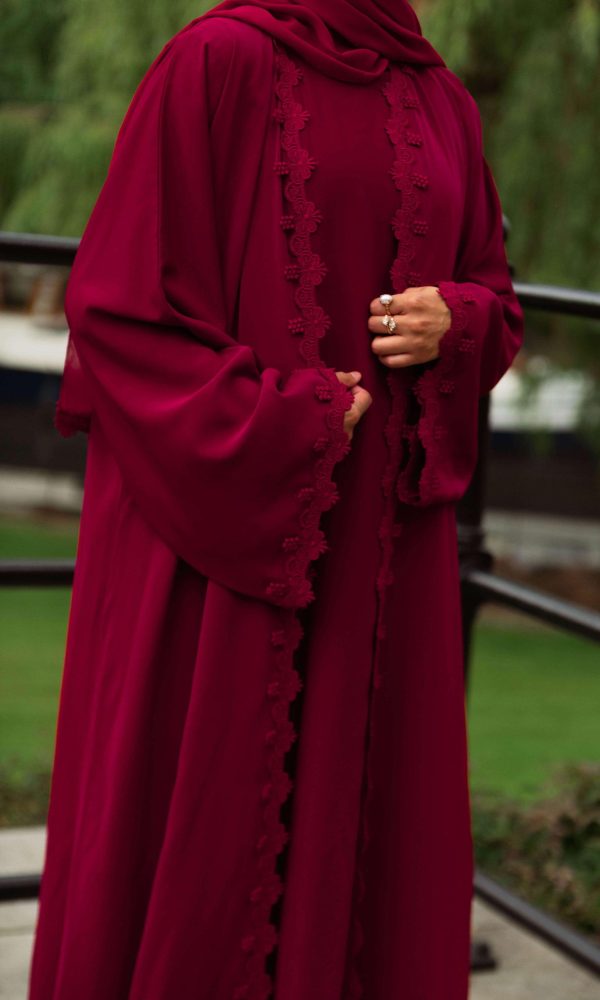 Lace Abaya Set - Ruby