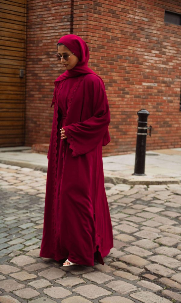 Lace Abaya Set - Ruby