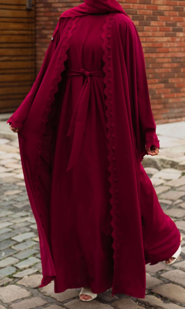 Lace Abaya Set - Ruby