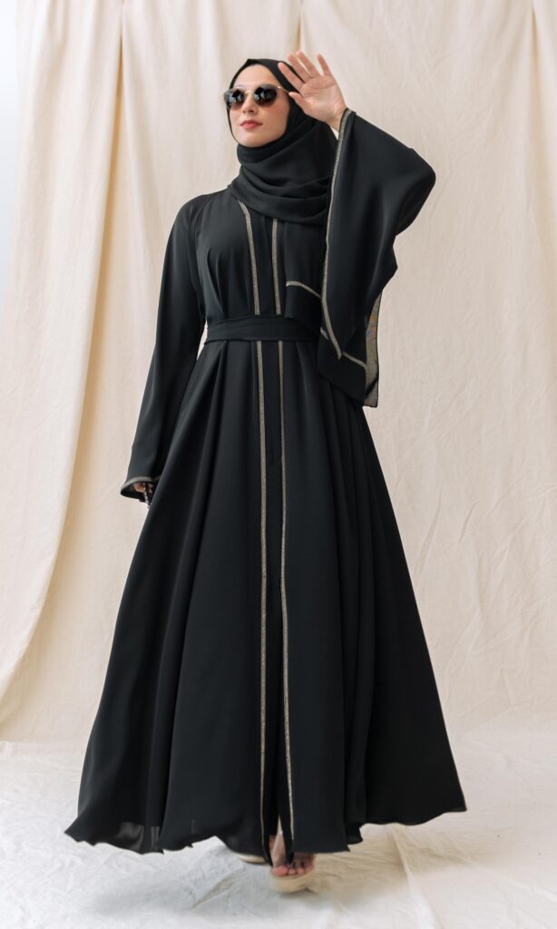diamante abaya black silver