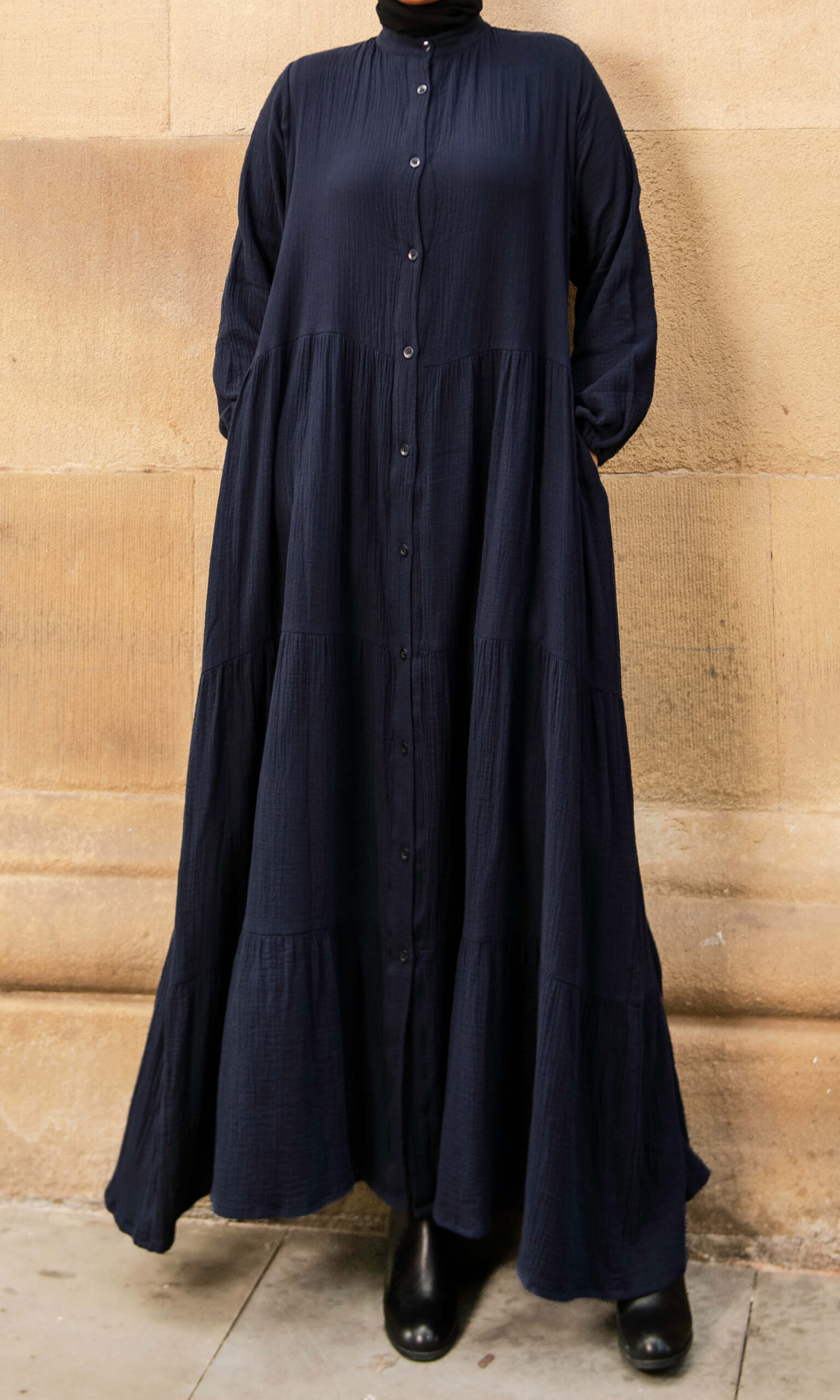 The Tiered Shirt Dress – Navy 