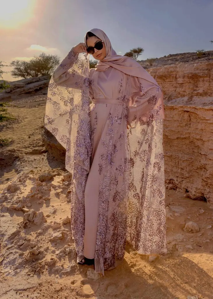 Petal pink cape & cape style abaya – Nisrin- Petal Pink – Abayas Boutique