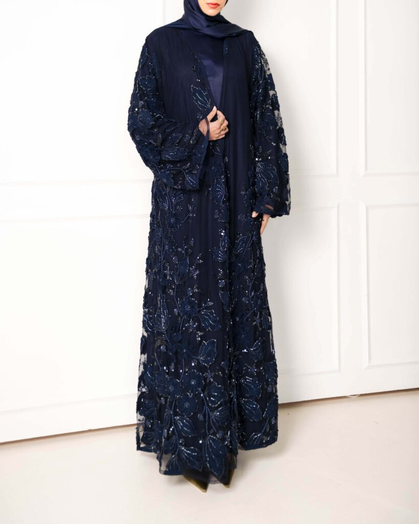 Midnight blue (blue on blue) occasional abaya set 7 – Tanjila – Midnight Blue – Abayas Boutique