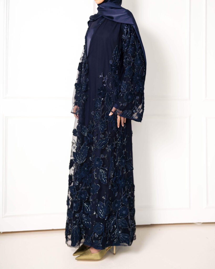 Midnight blue (blue on blue) occasional abaya set 5 – Tanjila – Midnight Blue – Abayas Boutique