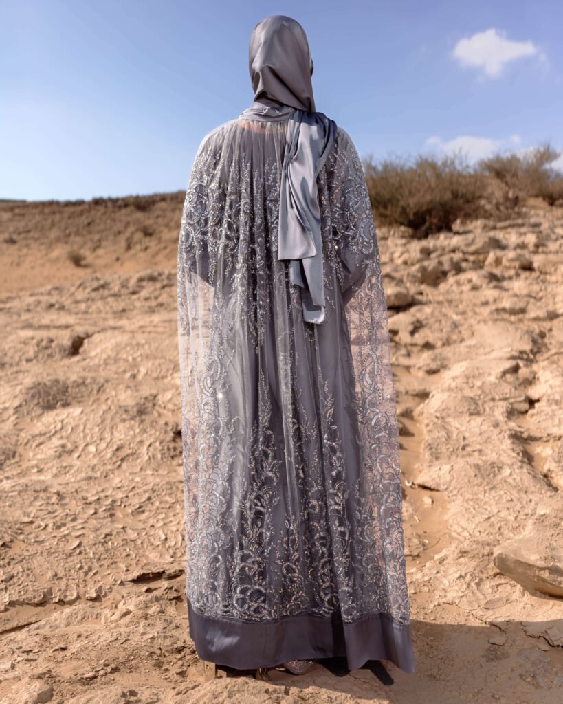 Silver-grey occasional abaya set 10 – Taraji – Abayas Boutique