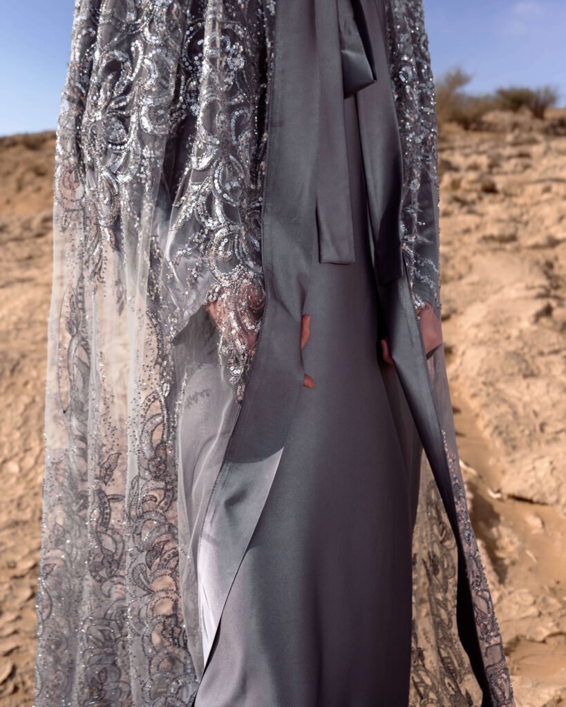 Silver-grey occasional abaya set 5 – Taraji – Abayas Boutique