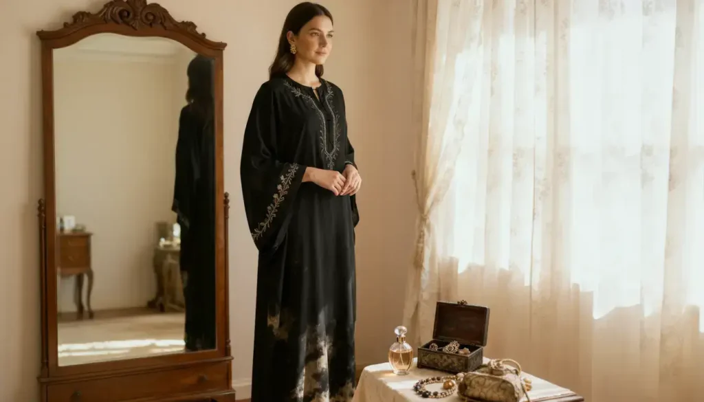 Woman wearing 10 years old abaya Woman wearing 10 years old abaya