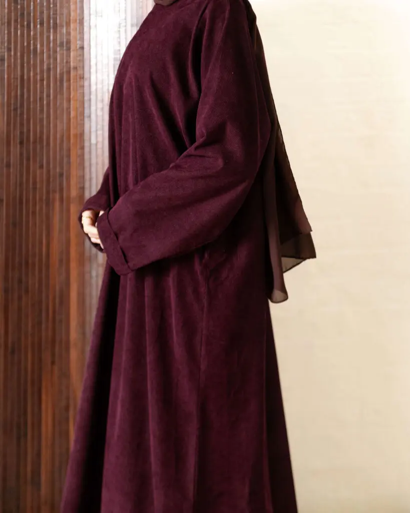 Burgundy plum closed abaya – Corduroy Casual – Abayas Boutique