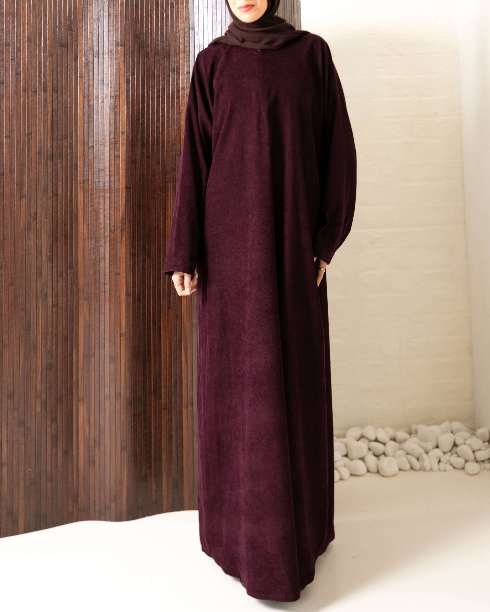 Burgundy plum closed abaya 2 – Corduroy Casual – Abayas Boutique