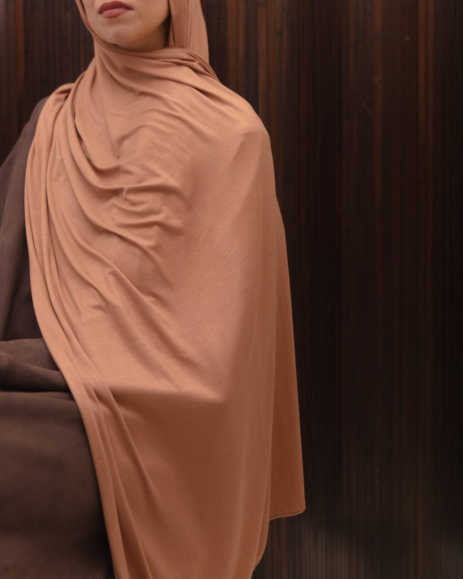 Burnt apricot jersey hijab 2 – Jersey Hijab – Burnt Apricot – Abayas Boutique