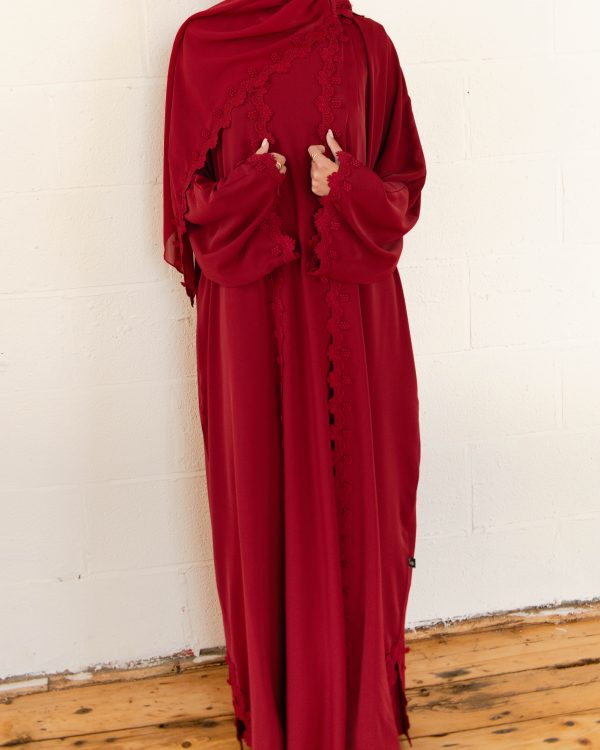 Lace Abaya Set - Ruby