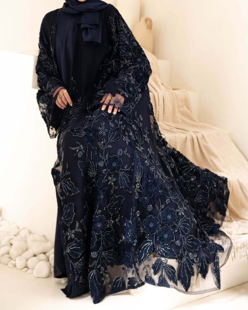 Midnight blue (blue on blue) occasional abaya set – Tanjila – Midnight Blue – Abayas Boutique