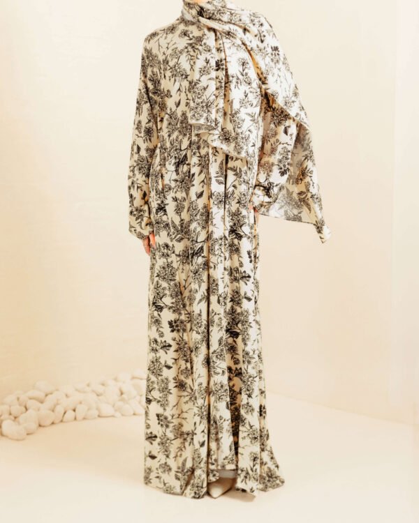 Wildflower Ink Printed Cotton Open Abaya