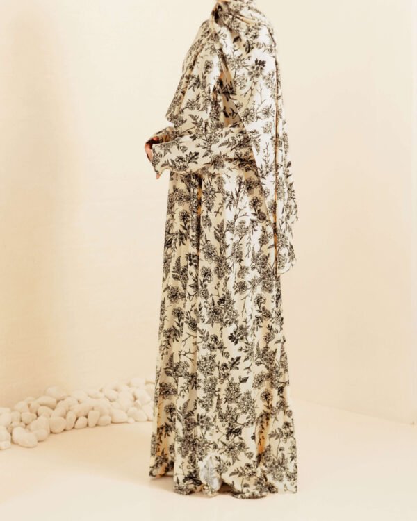 Wildflower Ink Printed Cotton Open Abaya