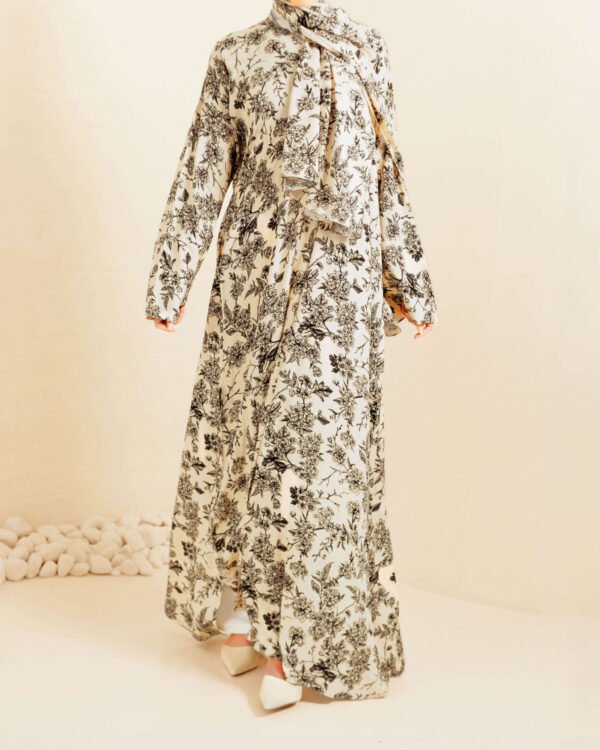 Wildflower Ink Printed Cotton Open Abaya