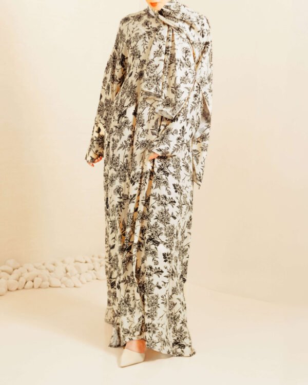 Wildflower Ink Printed Cotton Open Abaya