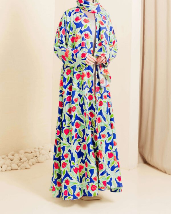 Neon Tulips Printed Cotton Open Abaya