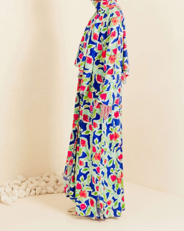 Neon Tulips Printed Cotton Open Abaya