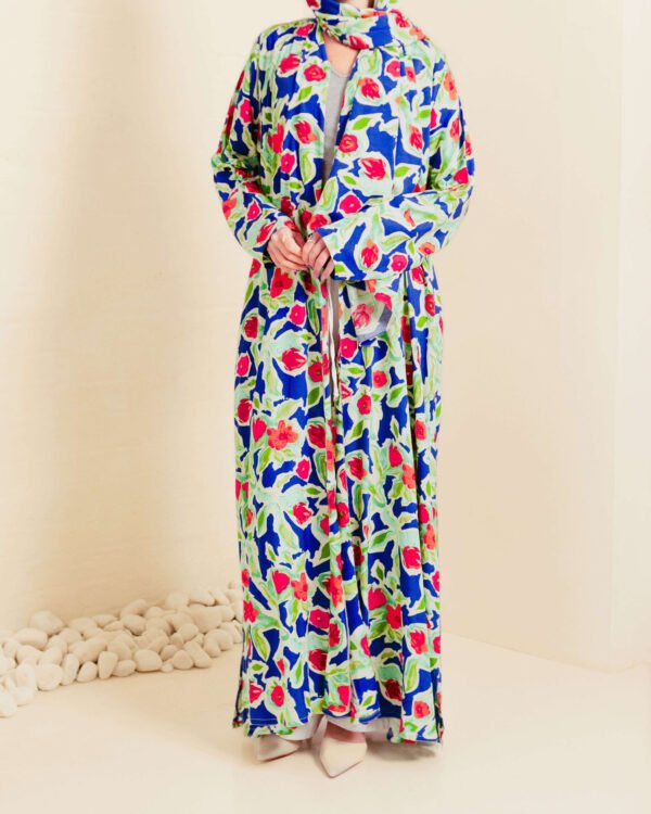 Neon Tulips Printed Cotton Open Abaya