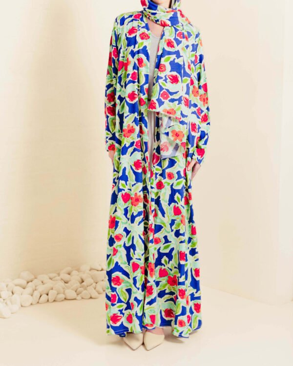 Neon Tulips Printed Cotton Open Abaya