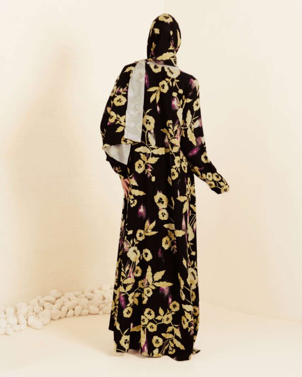 Twilight Blooms Printed Cotton Open Abaya