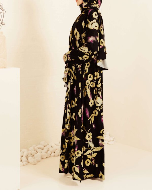 Twilight Blooms Printed Cotton Open Abaya