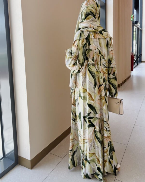 Cotton Printed Abaya with Tie Front in Madeira