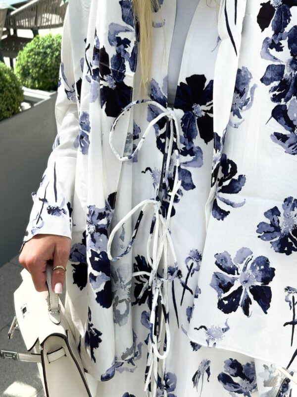 Cotton Printed Abaya with Tie Front in Santorini