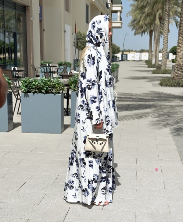 Cotton Printed Abaya with Tie Front in Santorini