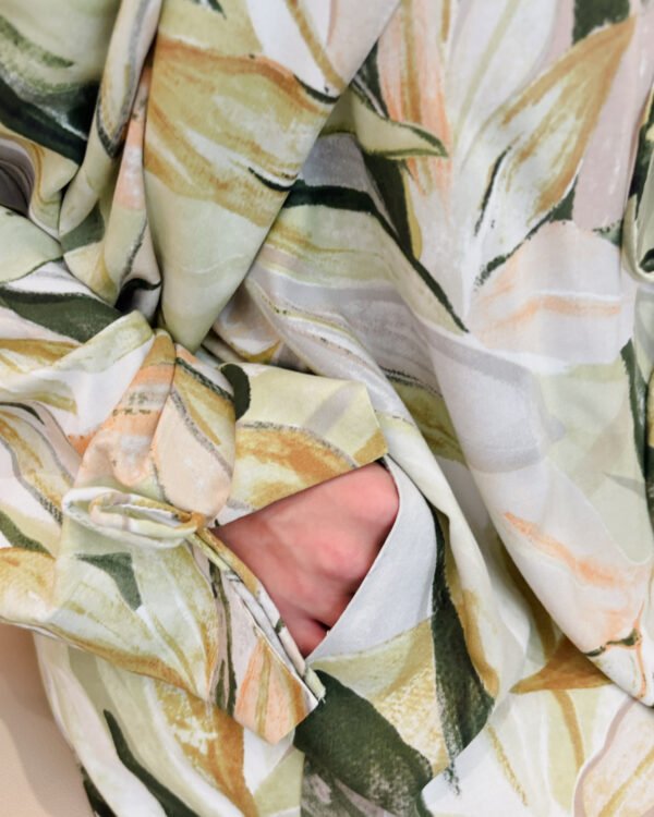 Cotton Printed Abaya with Tie Front in Madeira