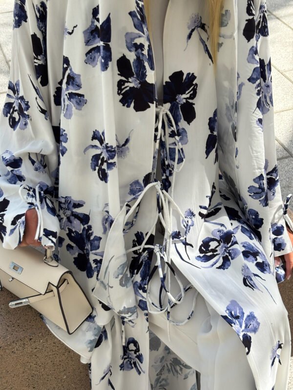 Cotton Printed Abaya with Tie Front in Santorini
